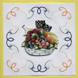 Beterschapskaart geel, borduur, fruitmand