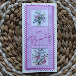 Kaart langwerpig slim-line, stans, 2 afbeeldingen vierkant bloemen, tekst een Bloemetje