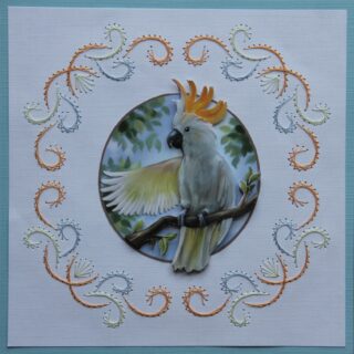 Borduurkaart algemeen met plaatje vogel kaketoe 3D