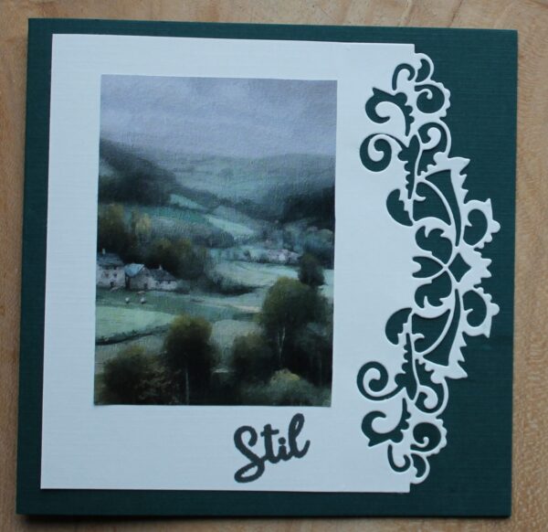 Condoleancekaart groen/beige, Classic border plaatje landschap, tekst Stil
