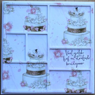 Kaart felicitatie huwelijk, dieptekaart, met tekst Veel geluk lief en stralend bruidspaar