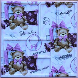 Kaart felicitatie geboorte baby, dieptekaart, met tekst Trotse ouders, dochter, beschuit met muisjes