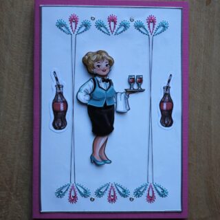 Borduurkaart, 3D-afbeelding serveerster met dienblad