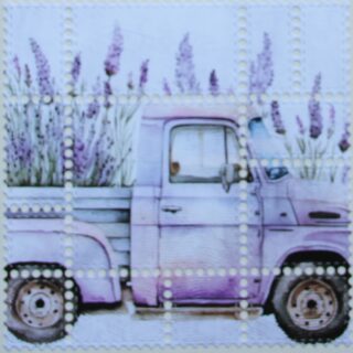 Postzegelkaart, lavendelkleurige truck met lavendel